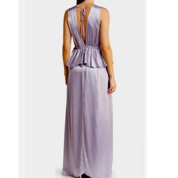 Topshop Silky Satin Lavender Maxi Dress Ruffles Plunge Neckline Side Slit Sz 8 - Picture 2 of 12